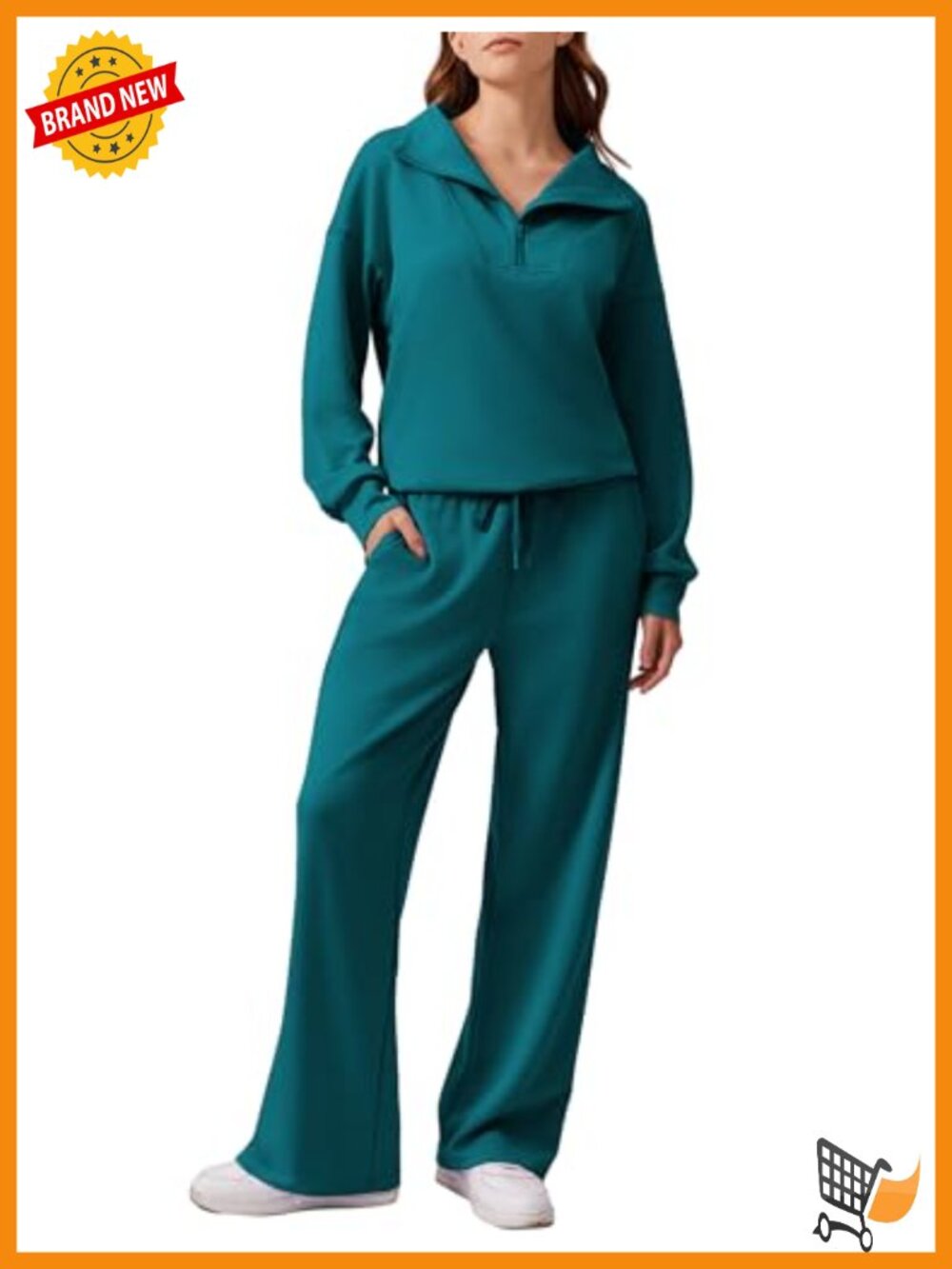 2 Piece Sweatsuit Set Half Zip Oversized Sweatshirt Wide Leg Sweatpants Lounge